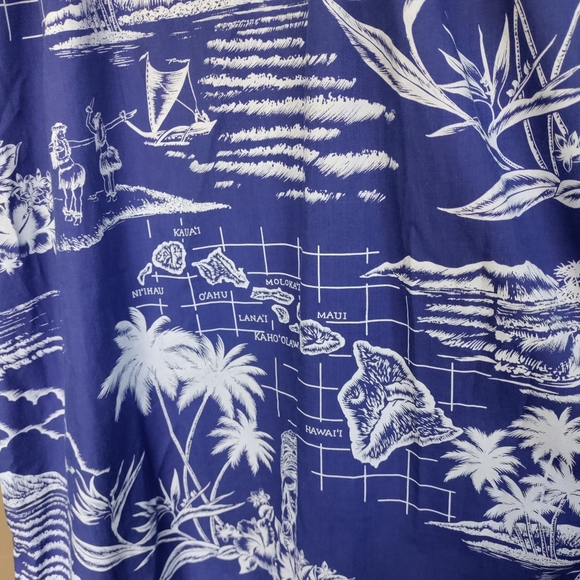 Kalena Fashions Made in Hawaii Blue and White Map Vintage Mumu Dress - Picture 2 of 6